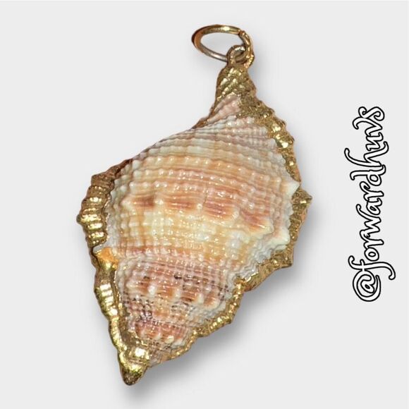Mini Conch Seashell Pendant with Gold Dip Trim - Picture 1 of 7